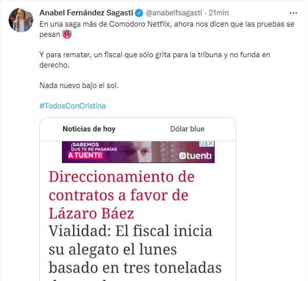 La senadora nacional defendió a la vicepresidenta en las causas de Vialidad.