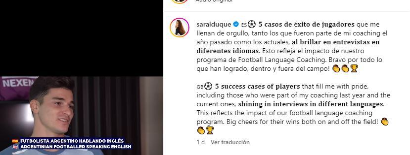 La profesora que le enseñó inglés a Julián Álvarez siente mucho orgullo por el delantero.