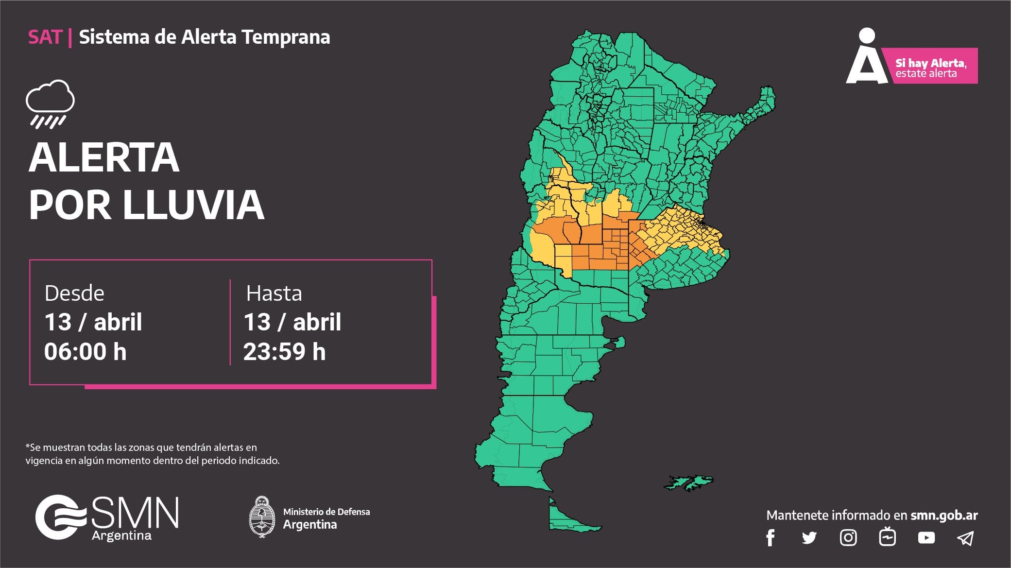 Alerta por lluvia en Mendoza. Imagen: X / @SMN_Alertas