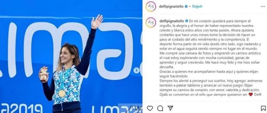 Delfina Pignatiello anunció su retiro a sus 22 años.