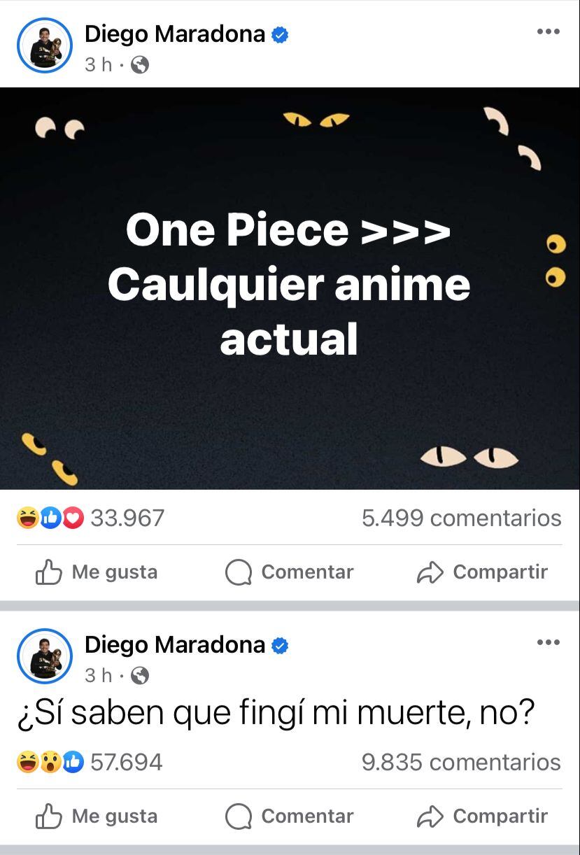 Los extraños mensajes que aparecieron en el Facebook de Maradona