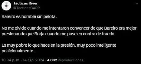 Las críticas de los hinchas de River hacia Adam Bareiro