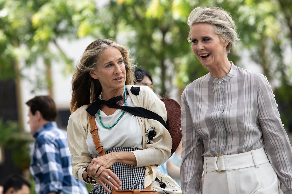 Sarah Jessica Parker y Cynthia Nixon en el rodaje de la emblemática serie.