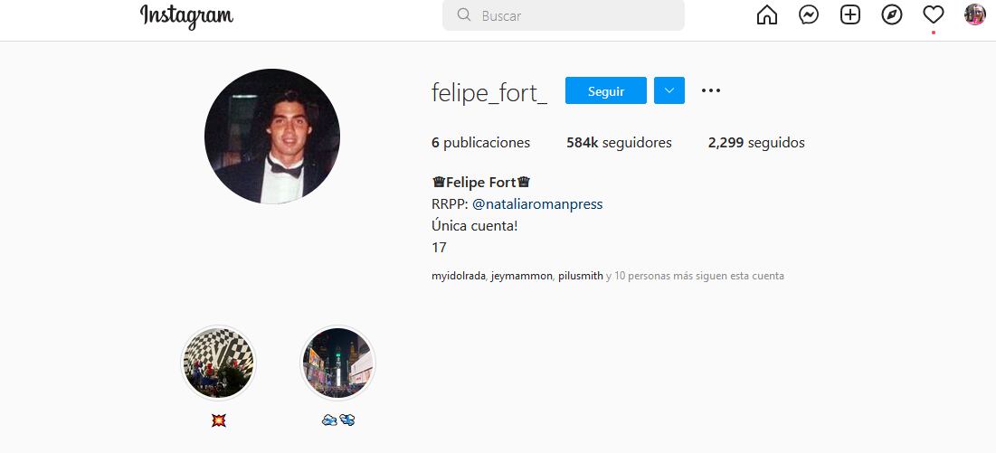 Felipe Fort puso una foto retro de su padre en el perfil de IG.