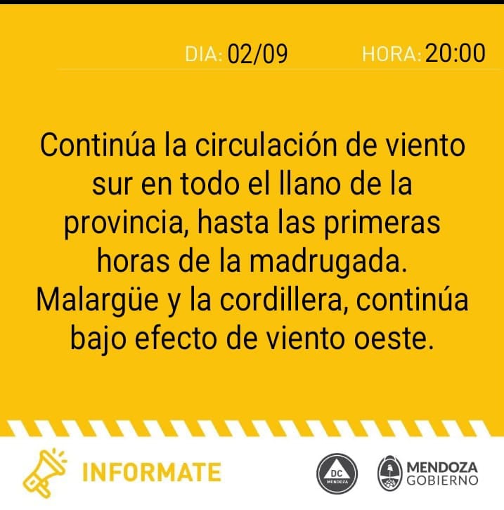 Comunicado de Defensa Civil de Mendoza.