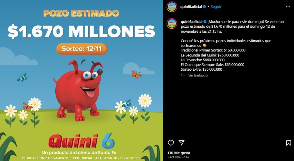 Para el próximo sorteo del domingo, queda un pozo vacante considerable de 1.670 millones de pesos.