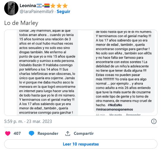 Los comentarios de Lucas Benvenuto que se viralizaron en las redes sociales. Foto: Twitter/@IaraPainemilla9