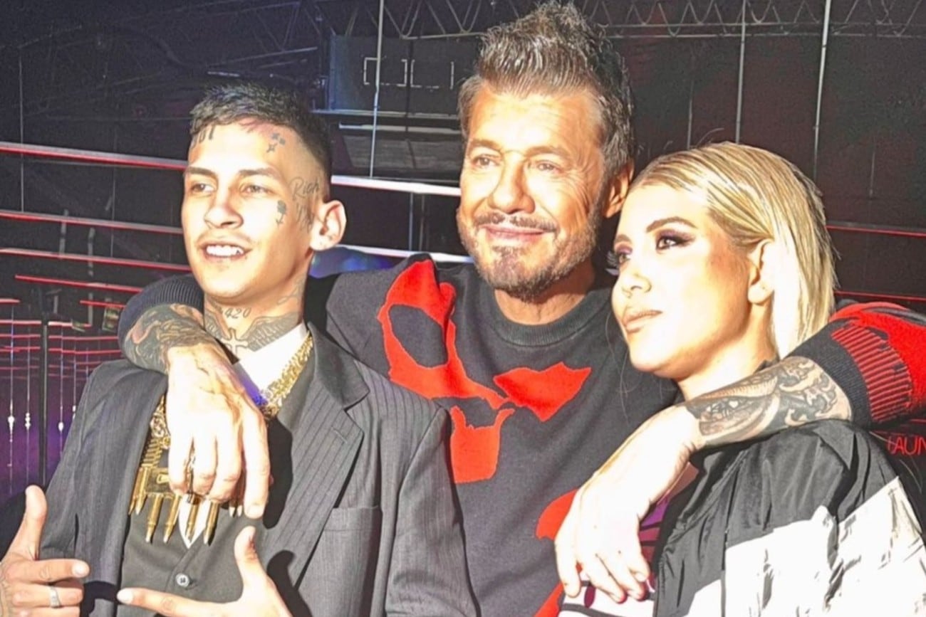 L-Gante, Marcelo Tinelli y Wanda Nara en la fiesta luego del final de "Canta conmigo ahora" (Captura de pantalla)