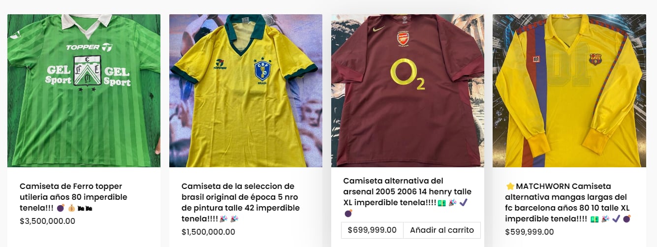 Las camisetas más caras que tiene en su catálogo "Camisetas Nani". Foto: captura.