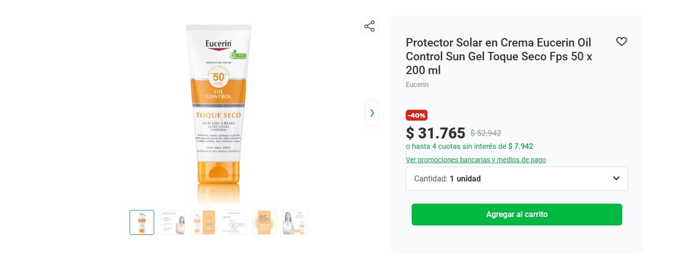 Valor del protector solar Eucerin en Argentina.