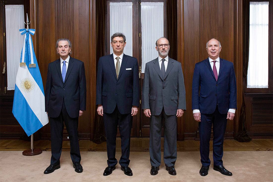 Jueces de la Corte Suprema de la Nación: Juan Carlos Maqueda, Horacio Rosatti (presidente), Carlos Rosenkrantz (vicepresidente), Ricardo Lorenzetti