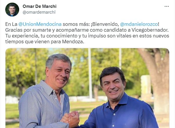 Omar De Marchi anunció a su compañero de fórmula, Daniel Orozco.