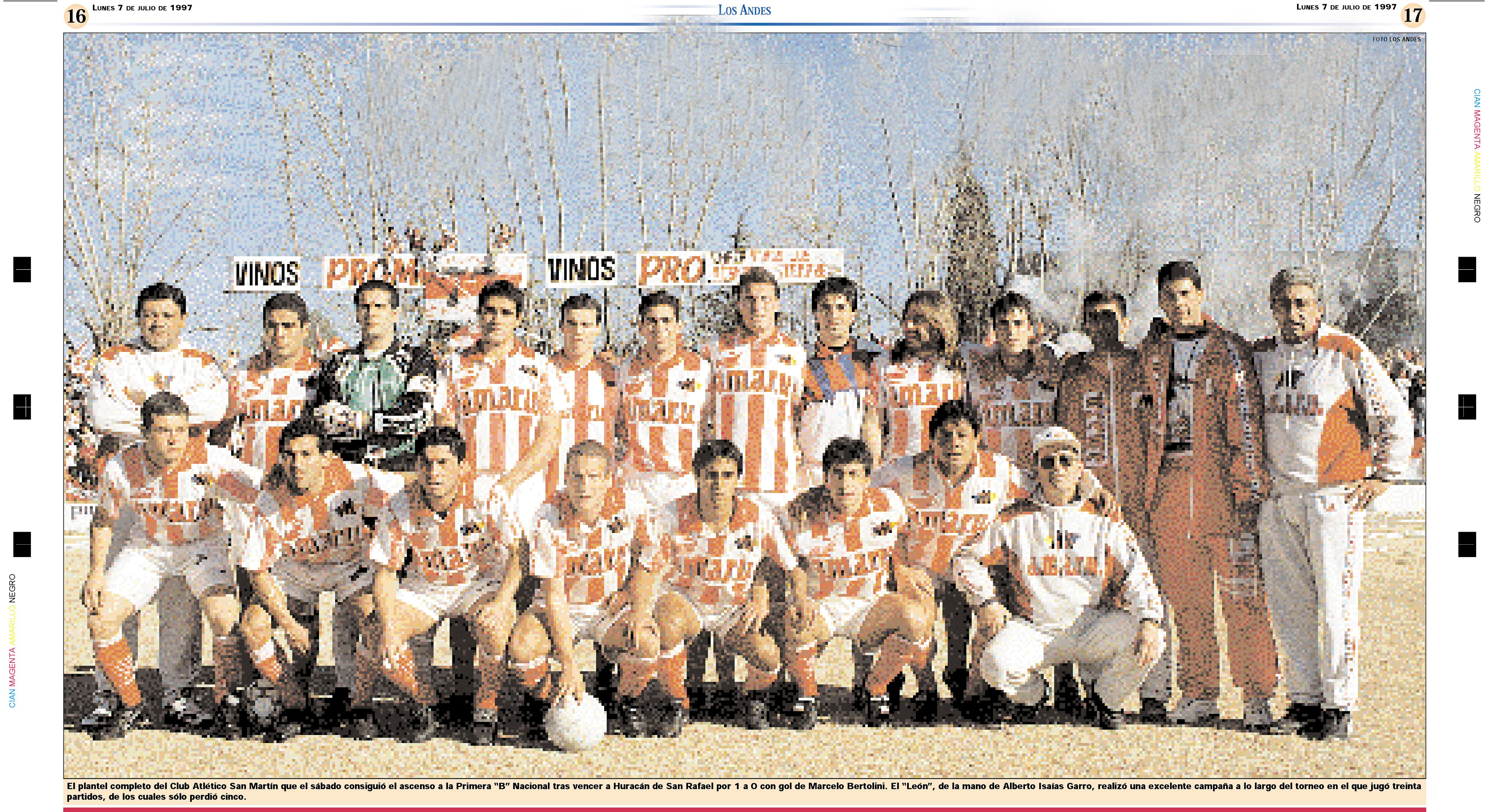 Aquel histórico equipo de San Martín que coronó una temporada inolvidable con el gran salto a la Primera B Nacional.