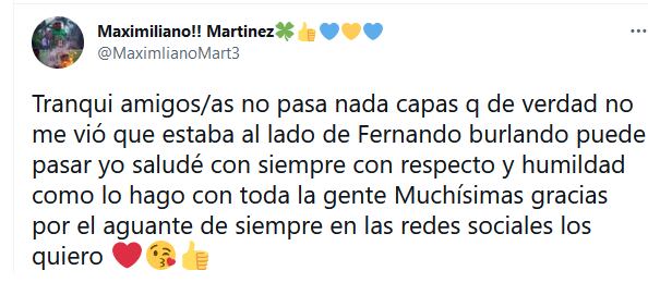 Maximiliano Martínez comentó en las redes sociales lo ocurrido.