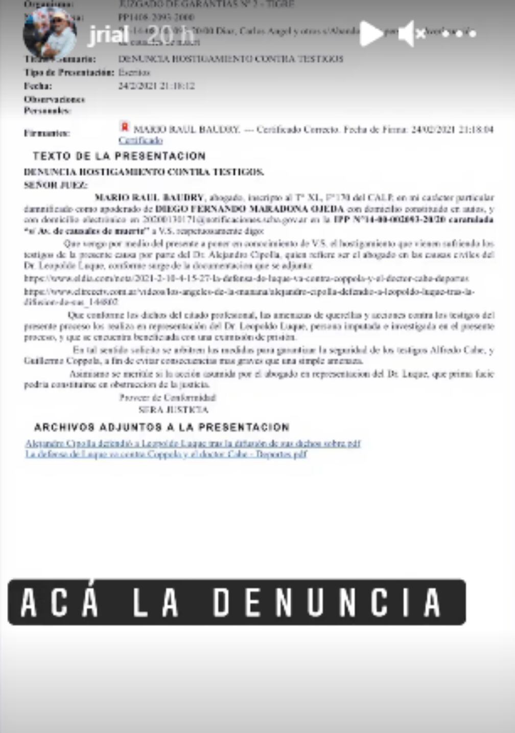 La documento de denuncia.