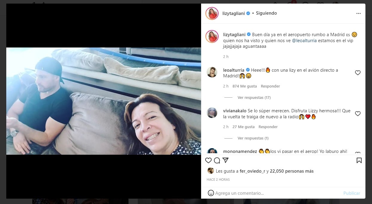 Lizy Tagliani viaja a Madrid con Leo Alturria.