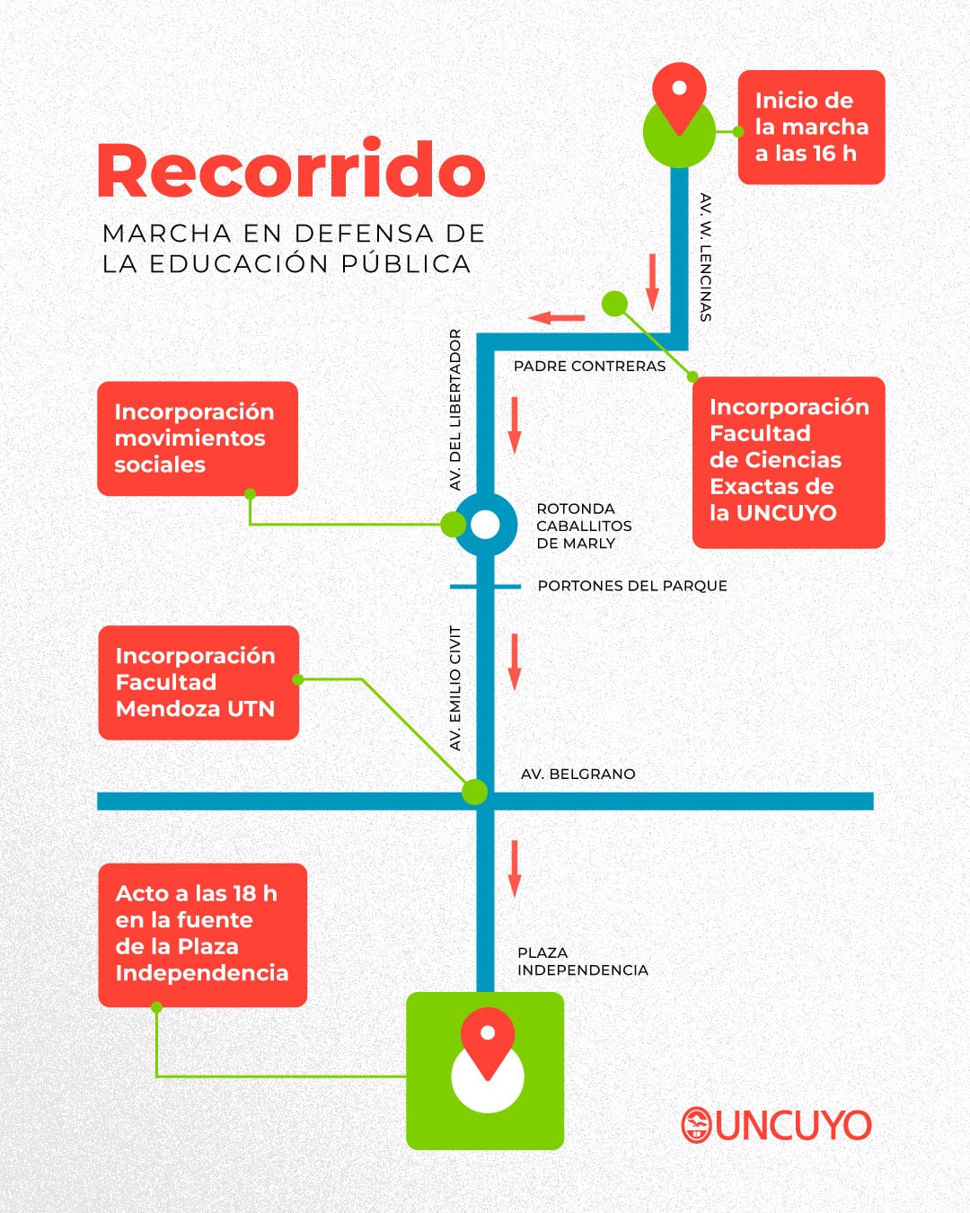 Mendoza - Recorrido de la marcha federal en defensa de la educación pública