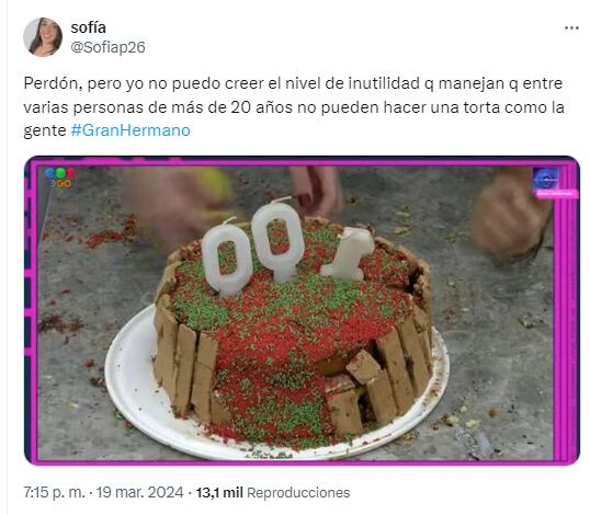 Usuarios en las redes opinaron sobre la torta de Gran Hermano