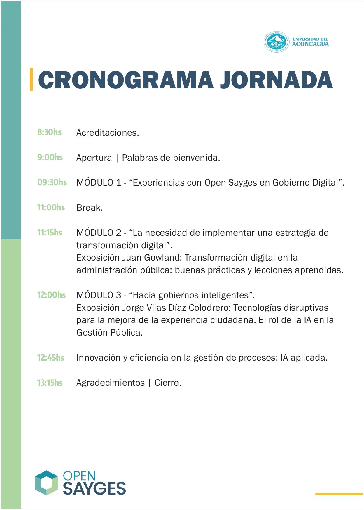 Cronograma de la III Jornada de Innovación Científica en Gobierno Digital.