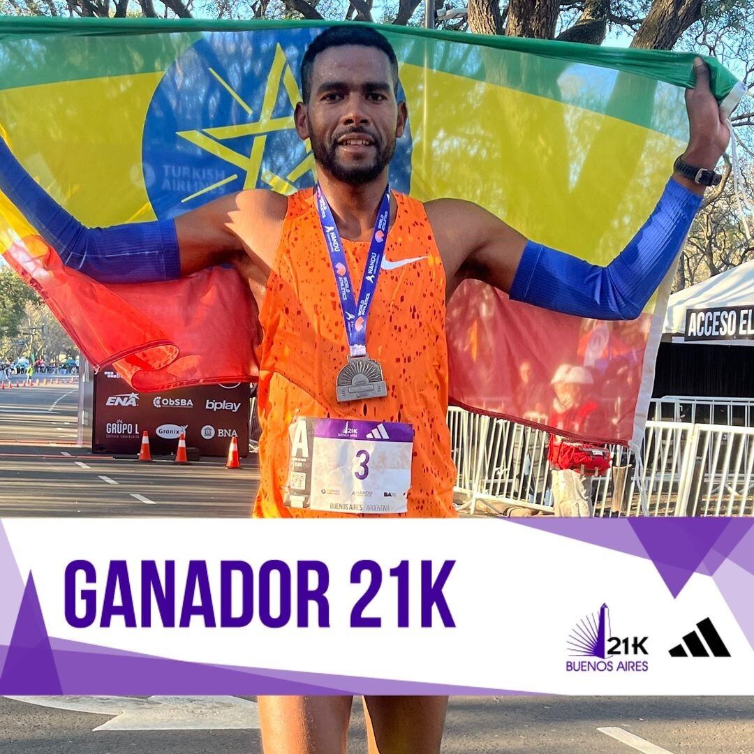 Gerba Beyata Dibaba ganador de la media maratón. Foto: Maratón de Buenos Aires.