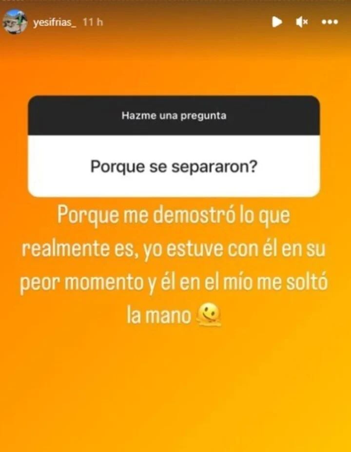 Historia de Instagram de Yesica. Foto Captura: Instagram/@jesifrias_