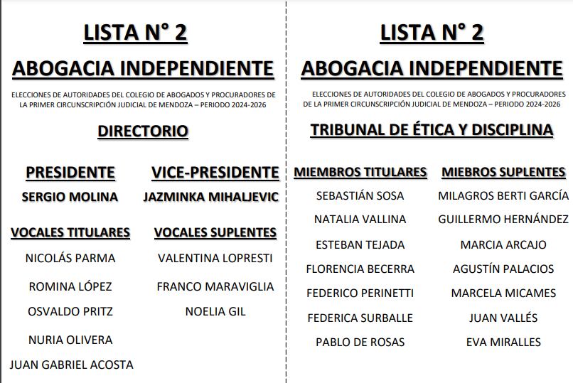 La lista oficialista está encabeza por Sergio Molina.