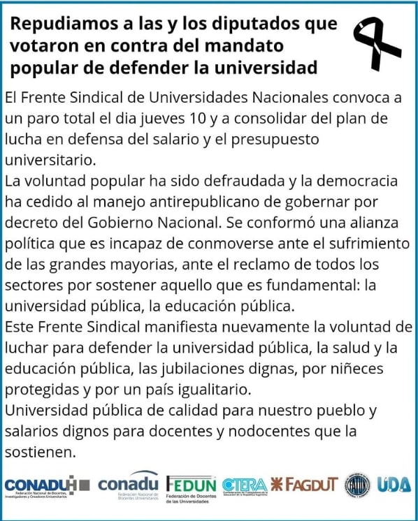 La Cámara de Diputados dejó firme hoy el veto presidencial a la ley de financiamiento universitario - Instagram