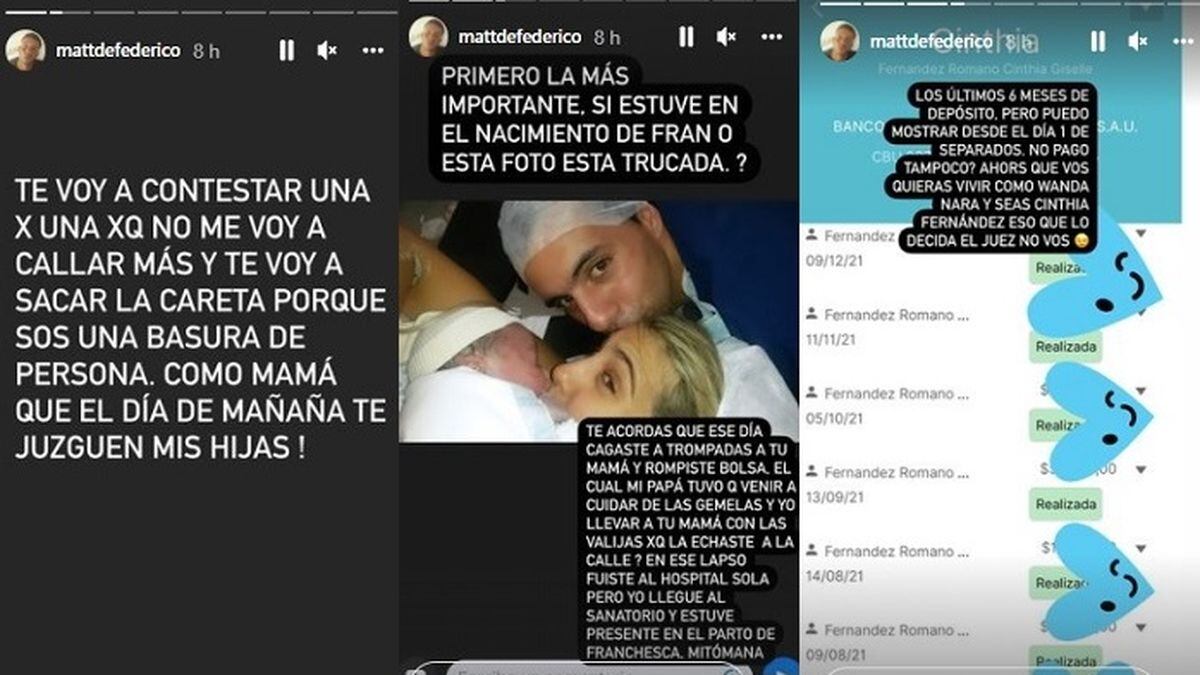 Continúa la guerra entre Cinthia Fernández y Matías Defederico por sus hijas.