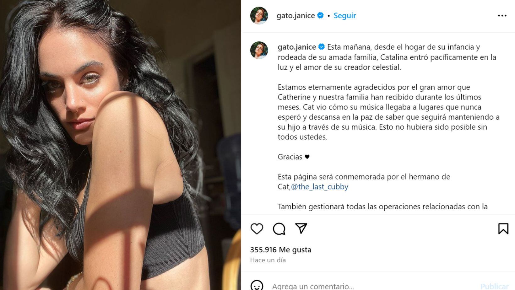 Este fue el mensaje en el que la familia confirmaba la triste noticia (instagram)