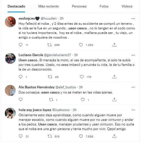 Luego del fallecimiento de El Noba, quien estuvo diez días internado luego de un siniestro de tránsito, en las redes concientizaron sobre el uso del casco.