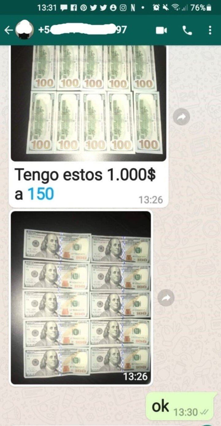 “¿Querida, vos tenés a alguien que pueda comprar dólares? Necesito vender 2.500 dólares cara grande. Necesito los pesos por transferencia o depósito bancario”