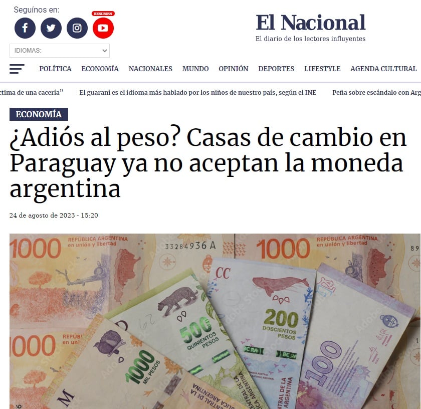 En Paraguay ya no aceptan el peso argentino (El Nacional)