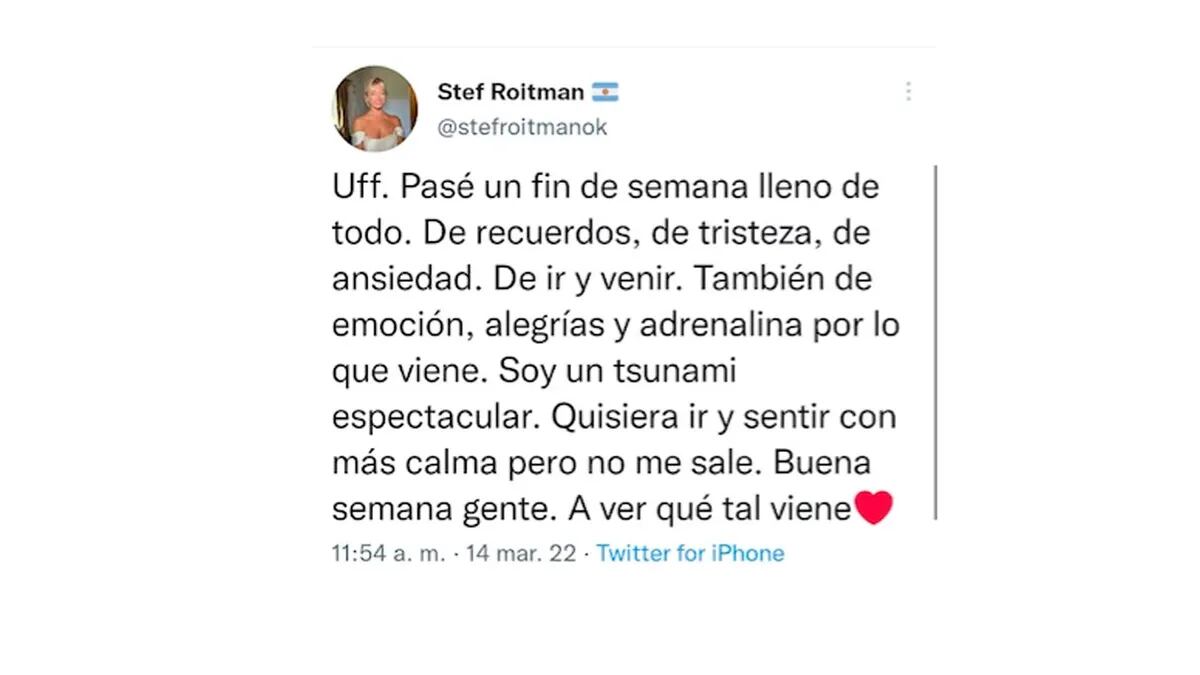 El tweet de Stefi Roitman, donde se mostró angustiada