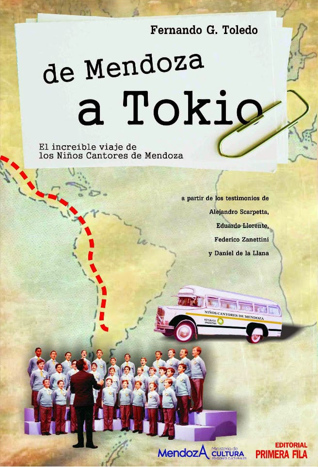 50 Años. Los Niños Cantores de Mendoza y un épico viaje a Tokio. Luego de entrevistas y de una larga investigación, Fernando G. Toledo narró el viaje en una novela editada en 2014. El mismo escritor la adaptó luego para una obra teatral.