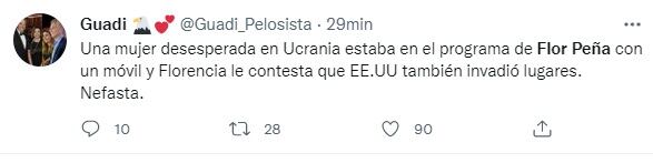 Polémica en redes sociales por las declaraciones de Flor Peña sobre el conflicto Rusia-Ucrania. / Twitter