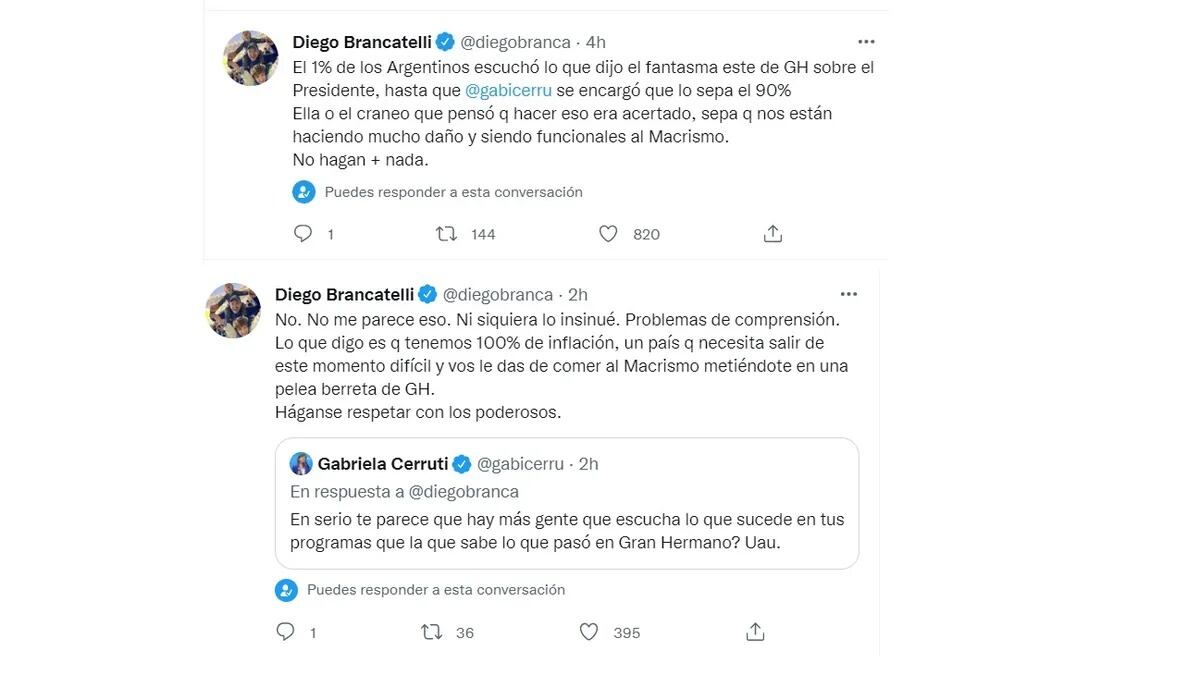 Diego Brancatelli cruzó a  Gabriela Cerruti tras sus mensajes sobre Alfa de Gran Hermano 2022.