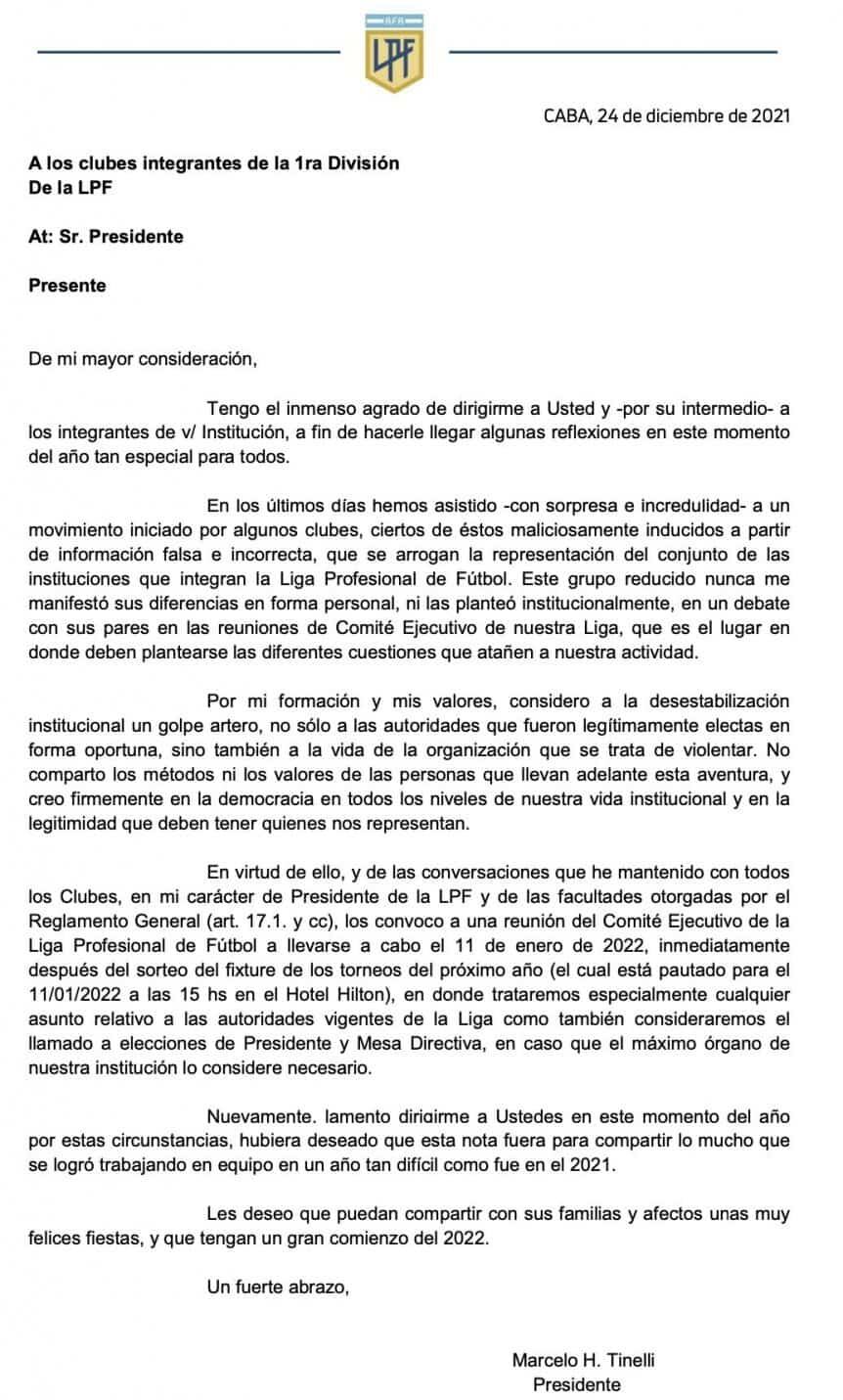 La respuesta de Tinelli a los presidentes de la Liga Profesional de Fútbol. / Gentileza.