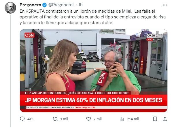 El llanto de un hombre en C5N y su posterior risa generó especulaciones en las redes sociales y se hizo viral (X)