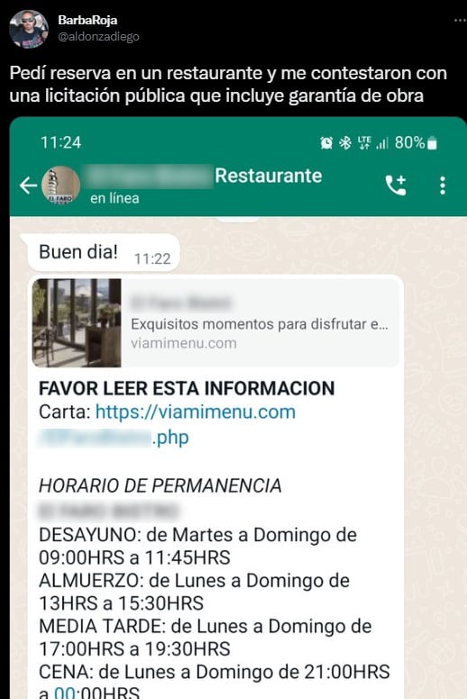 Insólito pedido de un restaurante mendocino para realizar una reserva. Foto: captura de pantalla