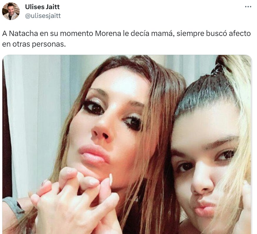 Ulises Jaitt recordó cómo era la relación de Morena Rial y Natacha. (Twitter Ulises Jaitt)