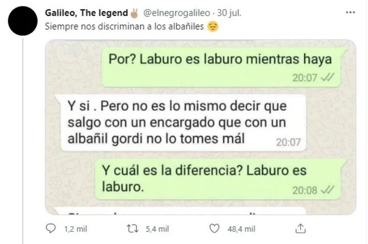 Indignado de la situación posteó una imagen con la siguiente descripción, “Siempre nos discriminan a los albañiles”.