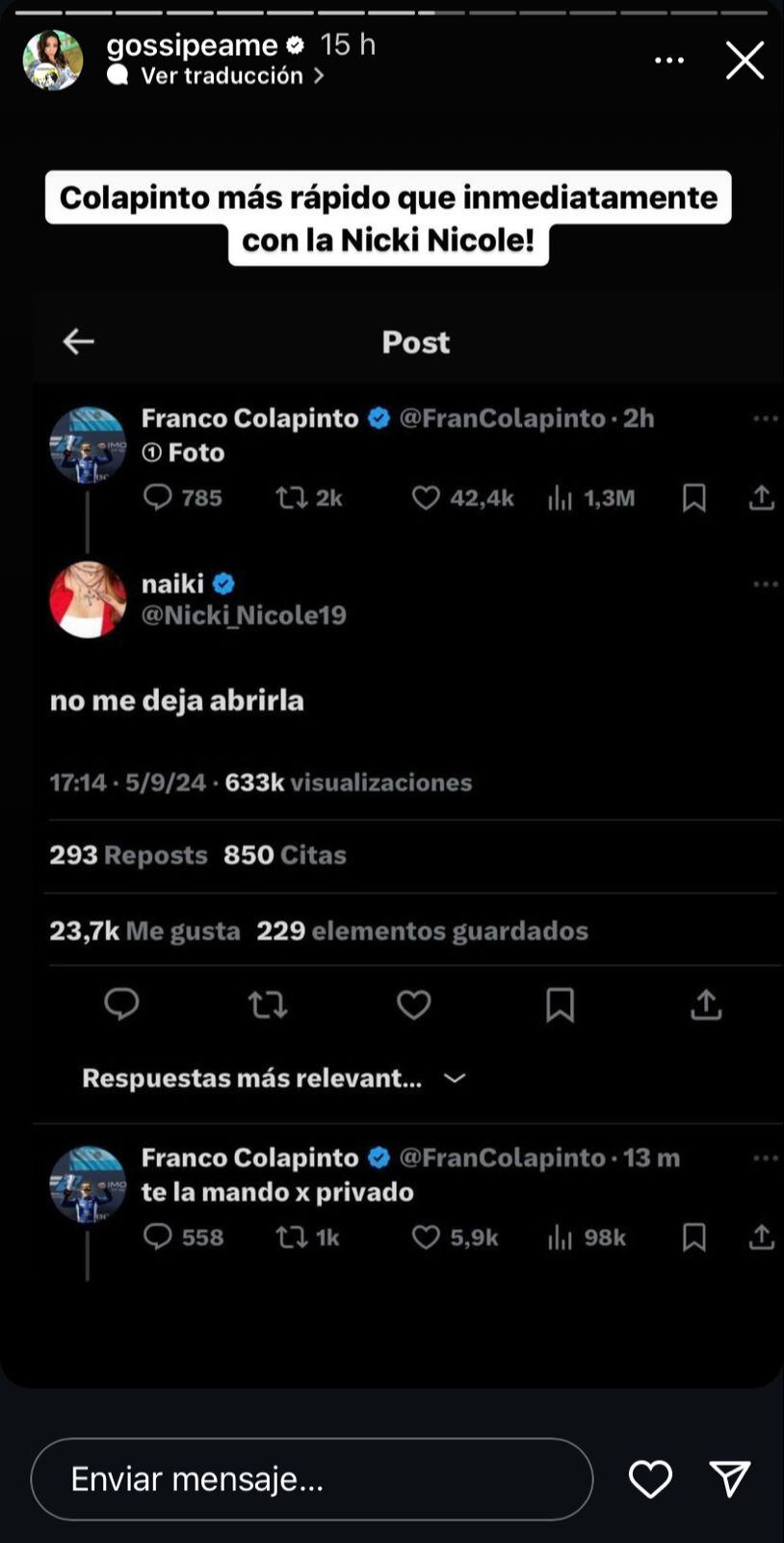 Franco Colapinto, entre Nicki Nicole y La China Suárez.