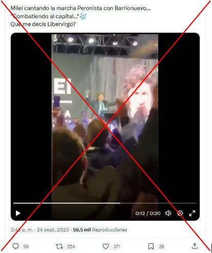 Video en el que Javier Milei canta la marcha peronista está manipulado; lo que cantó fue “la casta tiene miedo”.