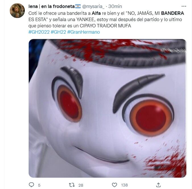 Repudio en redes sociales a Alfa de Gran Hermano por rechazar la bandera de Argentina (Twitter)