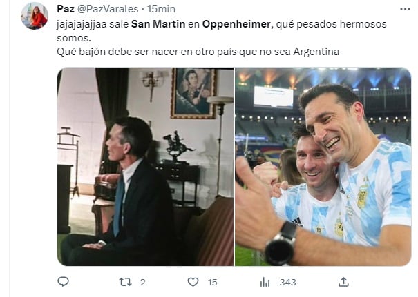 Memes por el cameo de San Martín en la película "Oppenheimer" (2023) / Twitter