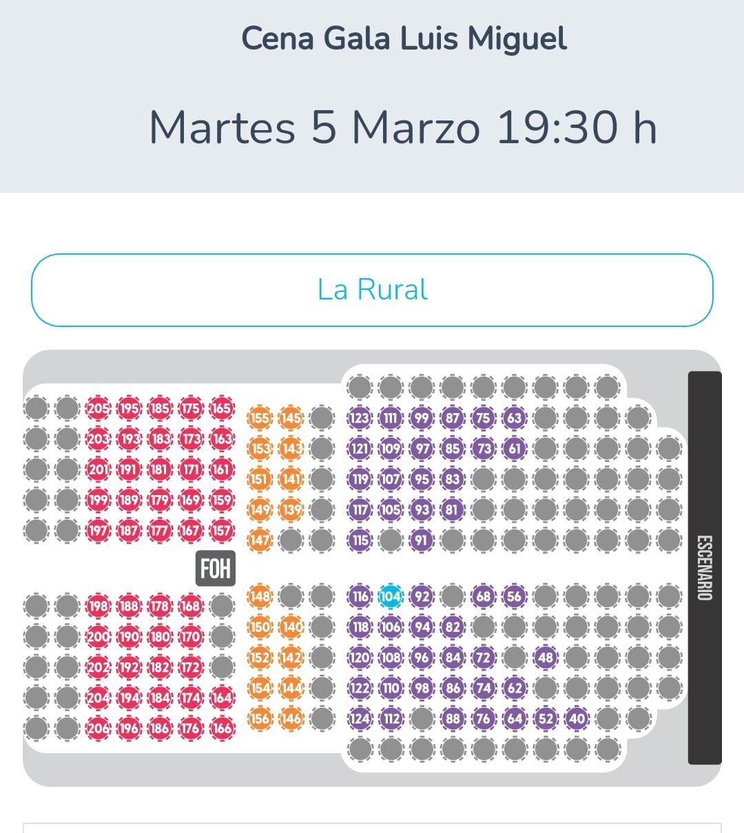 Los precios de la cena de gala de Luis Miguel.