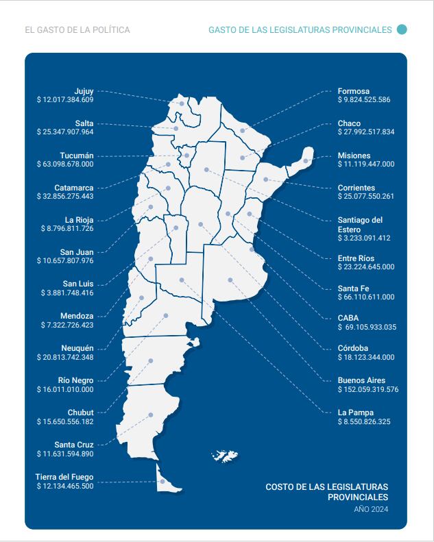 El mapa con cada provincia y lo que cuesta su Poder Legislativo. Foto: Fundación Libertad.