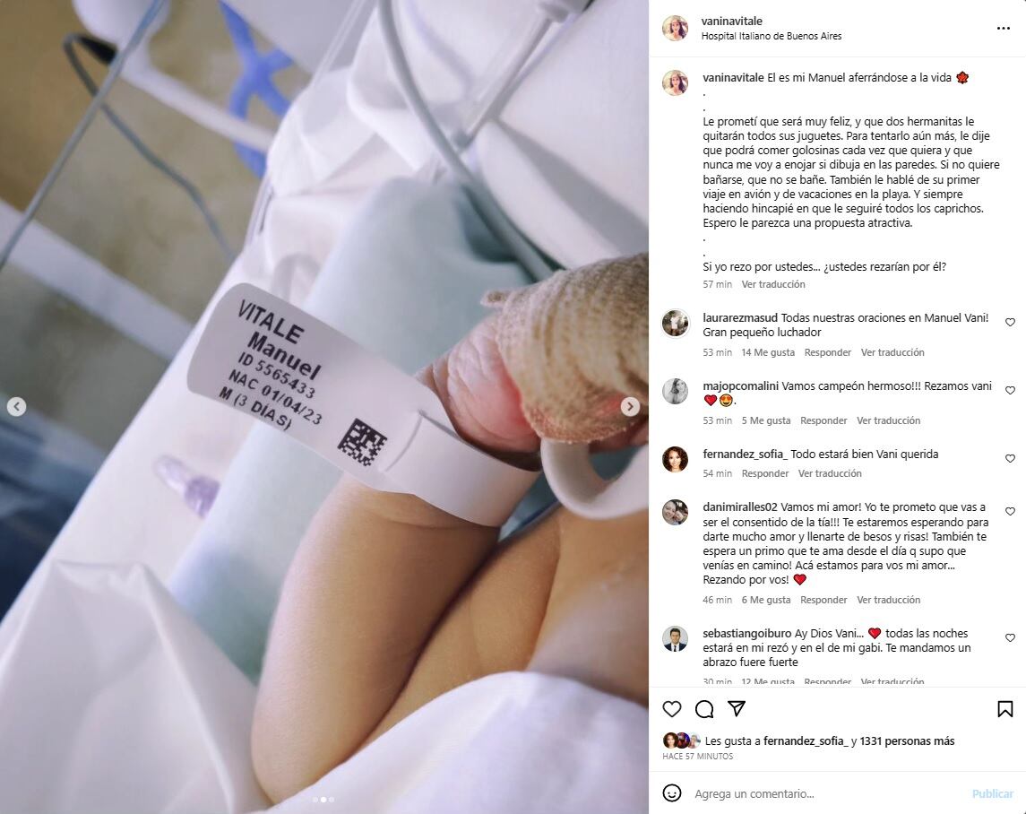 Vanina Vitale pidió oración por su hijo, Manuel.