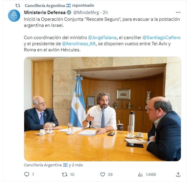 Operativo "Regreso Seguro" para evacuar argentinos en Israel (X)