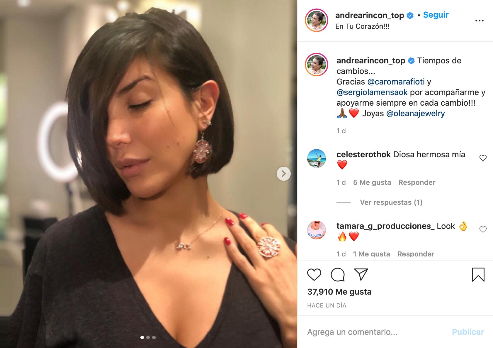 Andrea se animó a un corte bob.